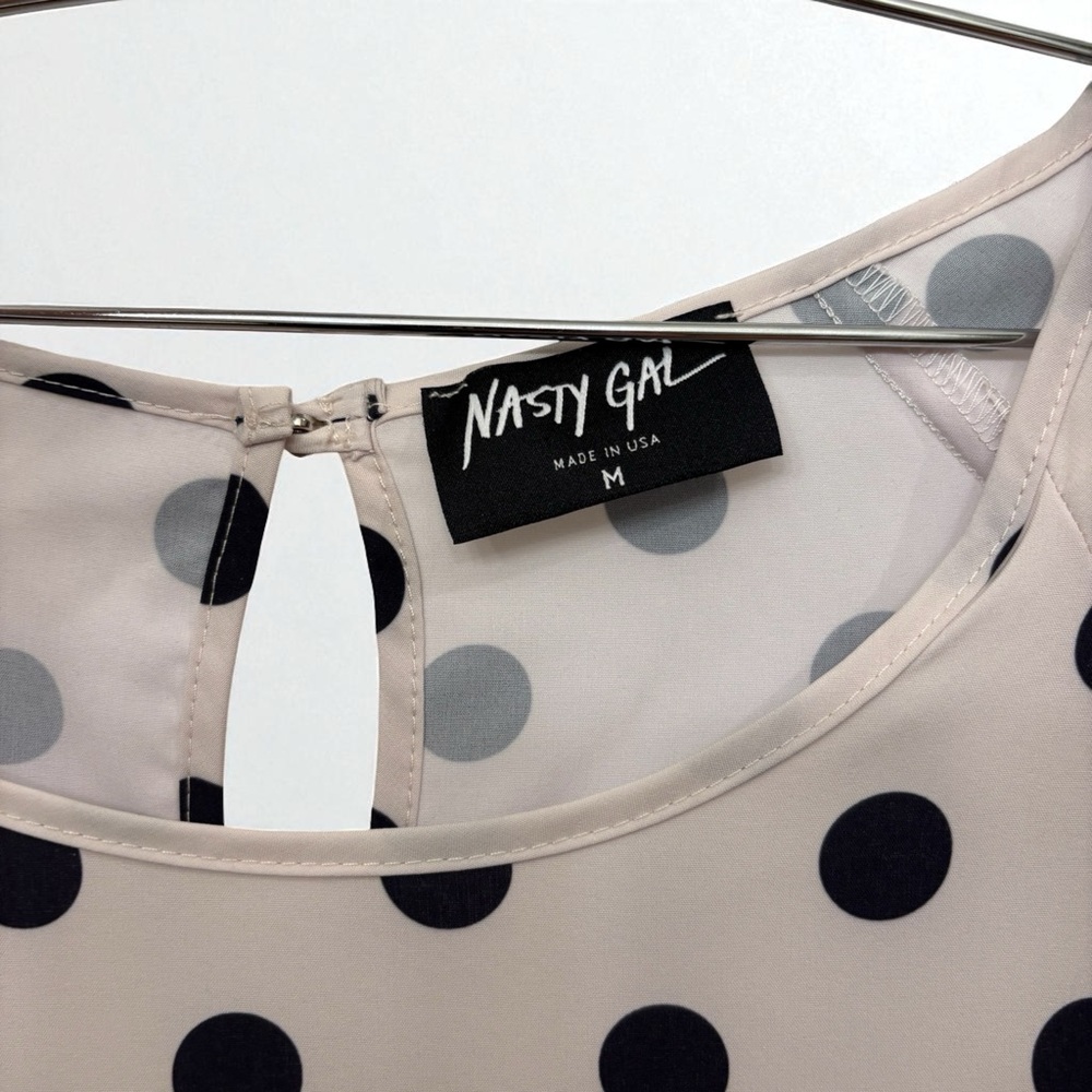 Nasty Gal tan and black polka dot dress